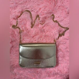 Jimmy Choo Gold Metallic Mini Crossbody Bag Chain Strap Evening Clutch